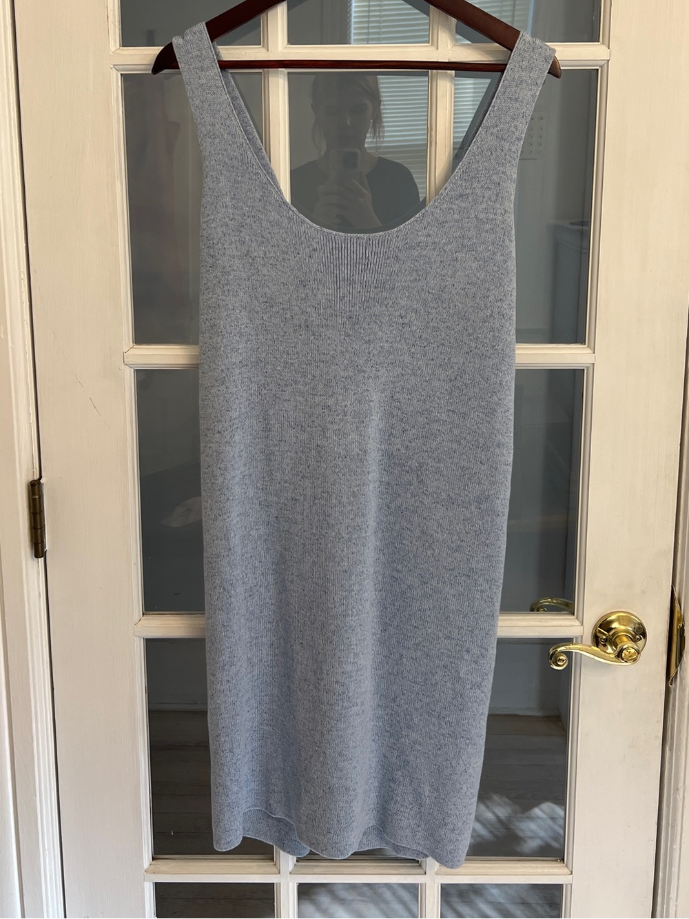 Club Monaco Women’s Blue Cotton Knit Scoop Neck Tie Back Sweater Dress Size L